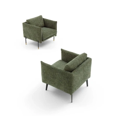 Boon — Modern and minimalist armchair with customizable slim legs and raised edges. Cubic shape.