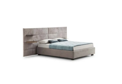 Horizon — Contract bed with a horizontally padded headboard and side shelves.