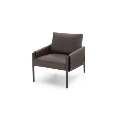 Andy — Armchair with painted metal frame and padded seat, backrest, and armrests. Contemporary industrial design.