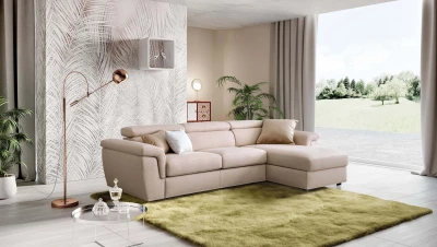 Pieris — Classic sofa with storage mechanisms, adjustable headrests, and extendable footrest.