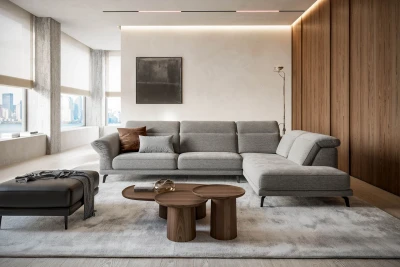 Sky — Sofa with pull-out seat, adjustable headrest, and folding armrest