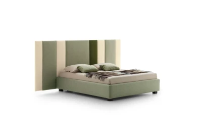 Ground — Contract bed with a headboard made of vertical padded panels.
