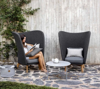 Peacock Wing highback chair w/teak legs