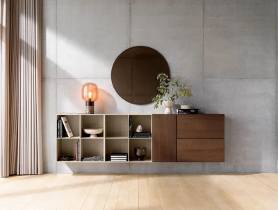 Lugano wall mounted wall system with drop down door