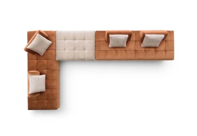 Bowie light — Space-saving modular sofa with high legs and smooth sliding backrests.