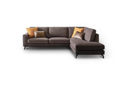 Spencer — Modern sofa with bicolor raised borders and lateral decorative buttons.