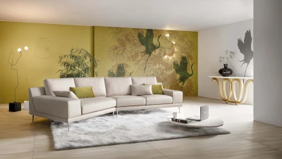 Pontia — Modern sofa with squared armrests, varying backrest heights, and customizable borders.