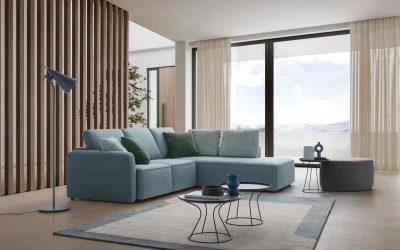 Soho — Linear modular sofa with sliding seats and customizable armrests.