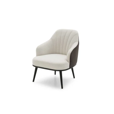 Aaron — Modern fixed or swivel armchair with vertical quilted backrest and curved armrests.