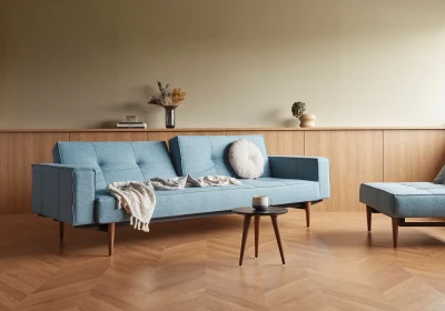 Splitback Styletto Sofa Bed Dark Wood With Arms