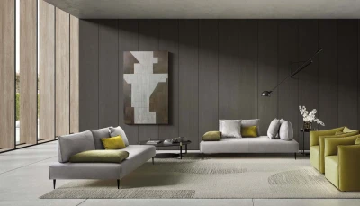 Bacio Light — Space-saving modular sofa with a compact design and movable backrests – also available in leather.