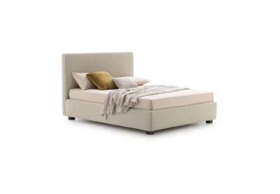 Illy — Modern minimalist bed with a wide, linear headboard.