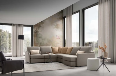 Soho double — Classic design sofa with sliding seats and customizable armrests.