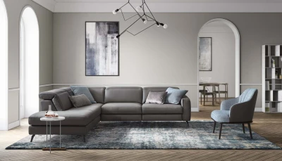 Christopher — Modern electric recliner sofa, adjustable headrests, and highlighted stitching.