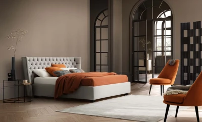 Caravaggio — Classic-style wingback bed with tufted headboard.