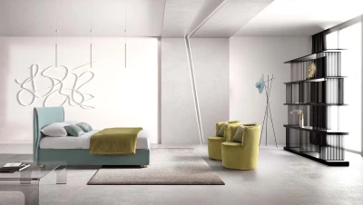 Hesperis — Space-saving bed with a simple, curved padded headboard.