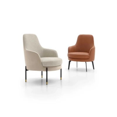 Air — Modern and minimalist armchair with a high backrest and curved armrests. Customizable legs.