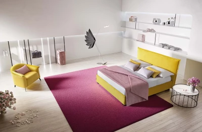 Silene — Minimalist space-saving bed with a straight-line padded headboard.