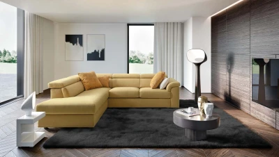 Alessandra — Classic sofa with storage, adjustable headrests, and extendable footrests. Rounded armrests.