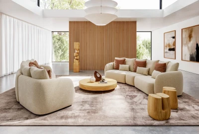 Togo — One-piece sofa with rounded end and modular sections, shaped and 45-degree elements