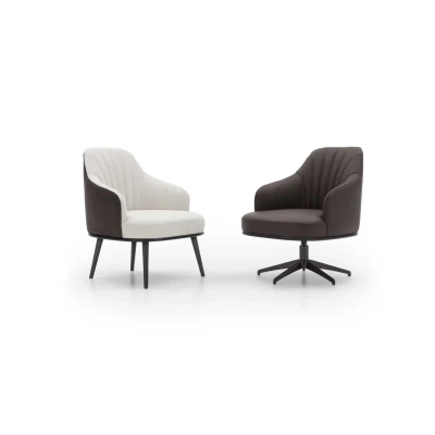 Aaron — Modern fixed or swivel armchair with vertical quilted backrest and curved armrests.