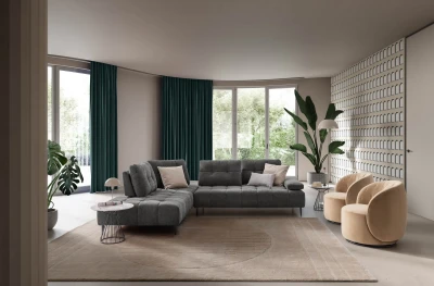 Joplin — Quilted modular sofa with adjustable headrests and armrests, and sliding backrests