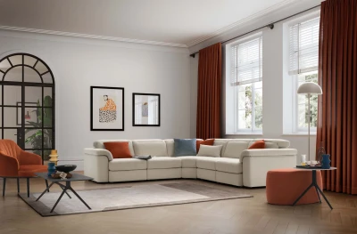 Swan double — Curvilinear design sofa with sliding seats, adjustable headrests, and customizable armrests.