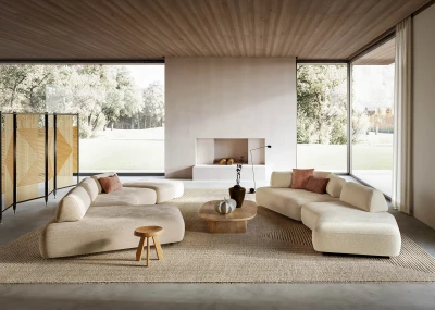 Capriccio — Designer sofa with organic shapes and shaped or 45-degree seats