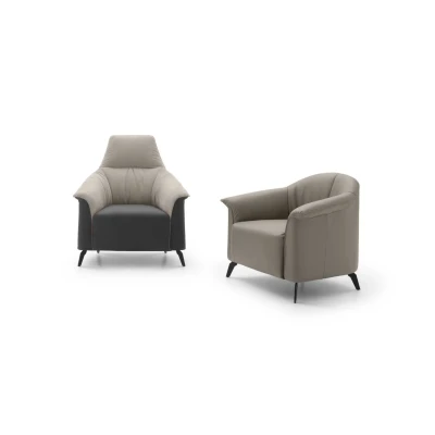 Caroline — Eclectic armchair with high or low backrest options and customizable bicolor shell.