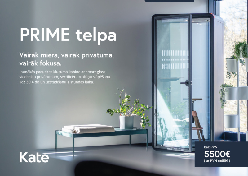 PRIME telpa – jauns privātuma un akustiskā komforta līmenis biroja vidē